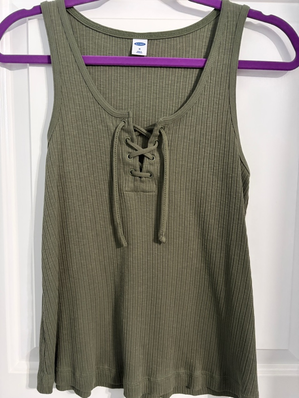 Old Navy Lace-Up Ribbed Tank Top - Olive Green Medium